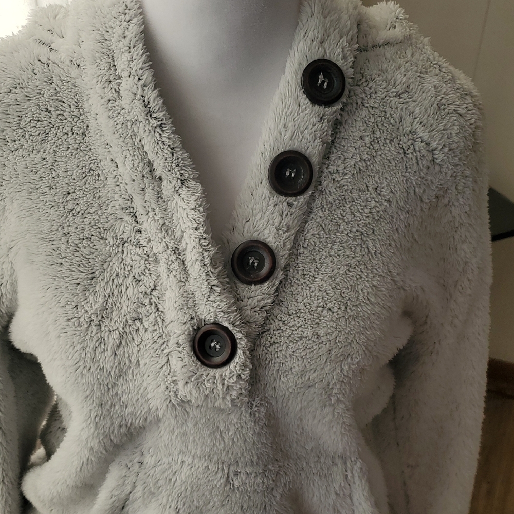 Cozy Gray Button-Up Women's Sweater - Picture 2 of 10